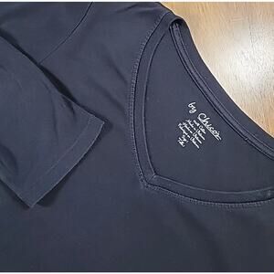 Chico’s Women’s Black V-Neck Stretch Tee Top 3/4 Sleeve Sz 1 M EUC